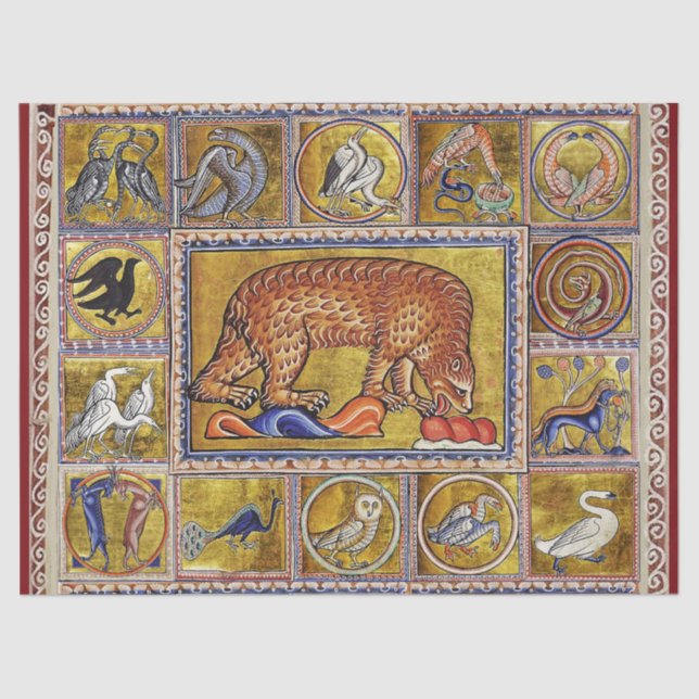 MEDIEVAL BESTIARY,BEAR,FOREST ANIMALS TISSUE PAPER (Front)
