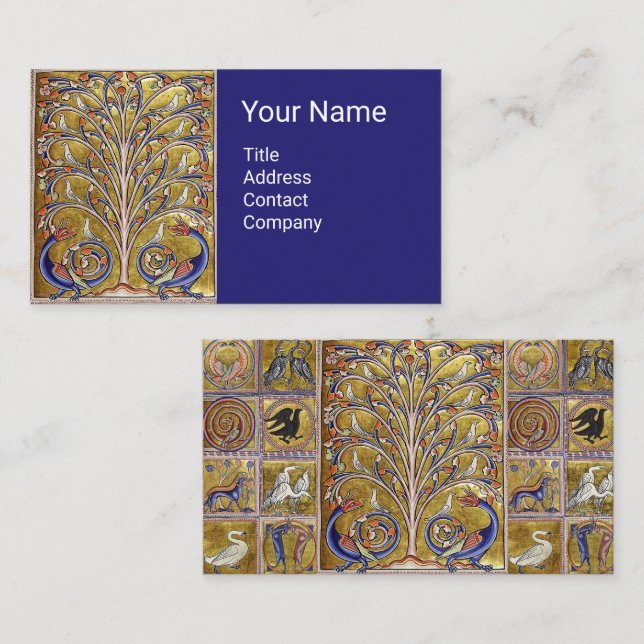 MEDIEVAL BESTIARY,BIRDS ON TREE OF LIFE,DRAGONS  BUSINESS CARD (Front/Back)