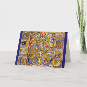 MEDIEVAL BESTIARY,BIRDS ON TREE OF LIFE,DRAGONS HOLIDAY CARD