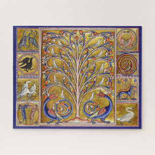 MEDIEVAL BESTIARY,BIRDS ON TREE OF LIFE,DRAGONS JIGSAW PUZZLE