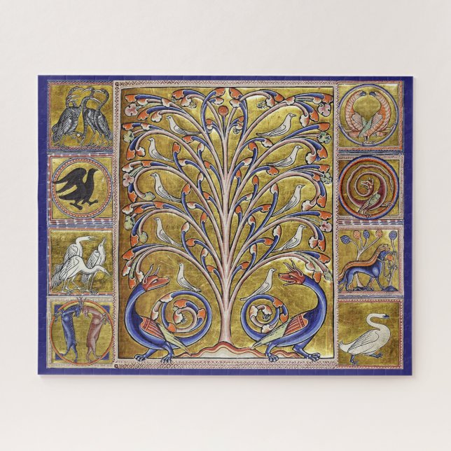 MEDIEVAL BESTIARY,BIRDS ON TREE OF LIFE,DRAGONS  JIGSAW PUZZLE (Horizontal)