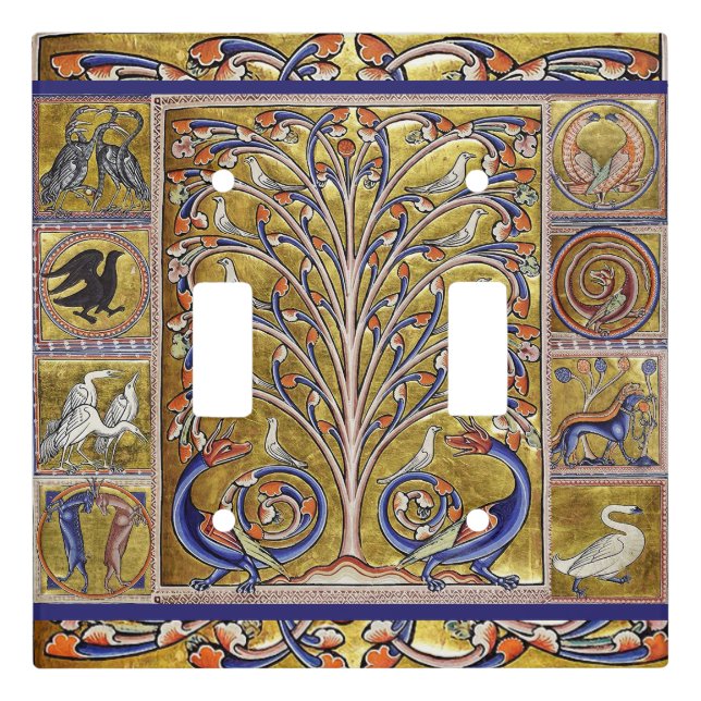 MEDIEVAL BESTIARY,BIRDS ON TREE OF LIFE,DRAGONS  LIGHT SWITCH COVER (Front)