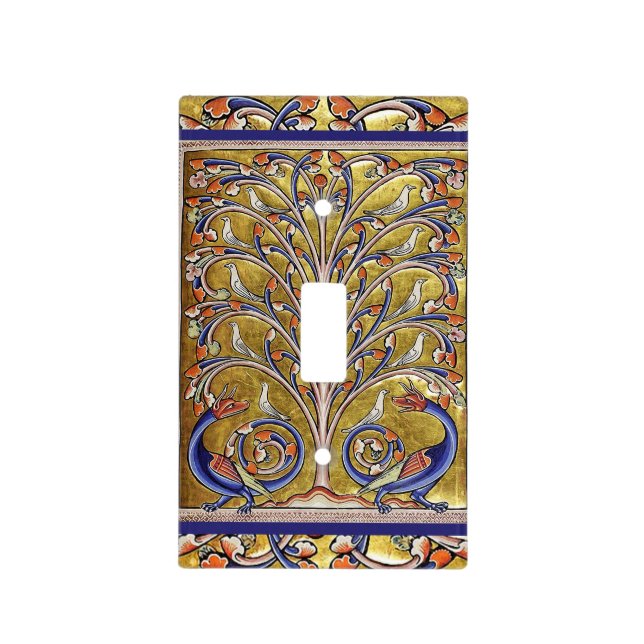 MEDIEVAL BESTIARY,BIRDS ON TREE OF LIFE,DRAGONS  LIGHT SWITCH COVER (Front)