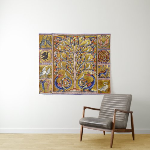 MEDIEVAL BESTIARYBIRDS ON TREE OF LIFEDRAGONS  TAPESTRY