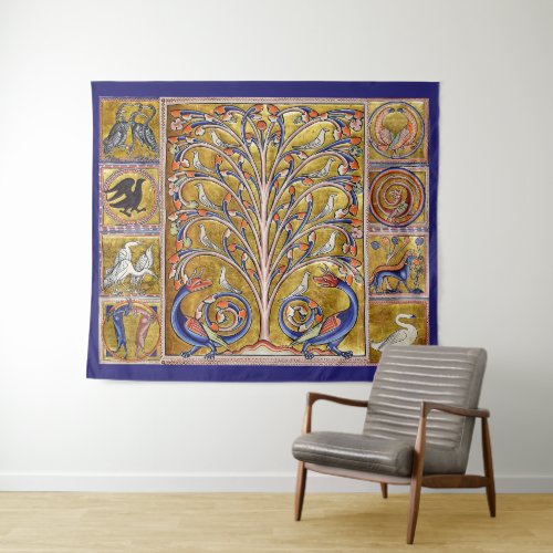 MEDIEVAL BESTIARYBIRDS ON TREE OF LIFEDRAGONS  TAPESTRY