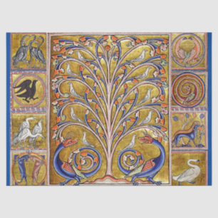 MEDIEVAL BESTIARY,BIRDS ON TREE OF LIFE,DRAGONS TISSUE PAPER