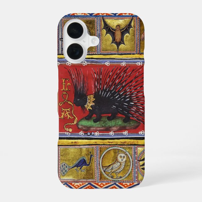 MEDIEVAL BESTIARY,BLACK HEDGEHOG KING and ANIMALS  iPhone Case (Back)