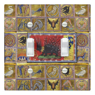 MEDIEVAL BESTIARY,BLACK HEDGEHOG KING and ANIMALS Light Switch Cover