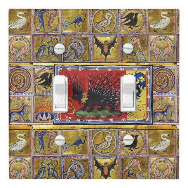 MEDIEVAL BESTIARY,BLACK HEDGEHOG KING and ANIMALS Light Switch Cover (In Situ)