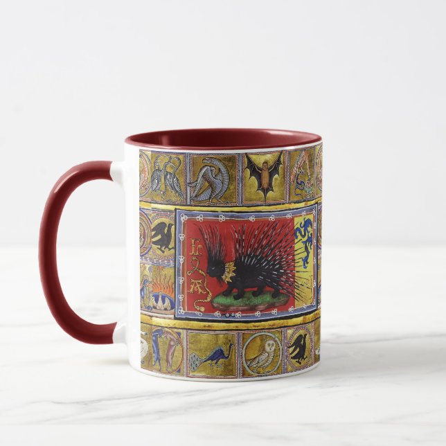 MEDIEVAL BESTIARY,BLACK HEDGEHOG KING and ANIMALS  Mug (Left)