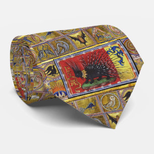 MEDIEVAL BESTIARY,BLACK HEDGEHOG KING and ANIMALS  Neck Tie