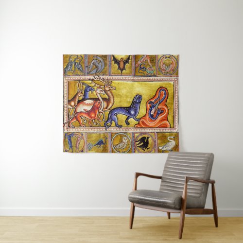 MEDIEVAL BESTIARYDEERSGOATCAMEL PANTHERDRAGON TAPESTRY