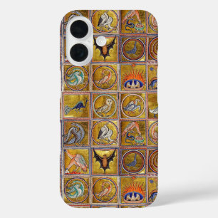 MEDIEVAL BESTIARY, FANTASTIC ANIMALS,GOLD RED BLUE iPhone 16 CASE