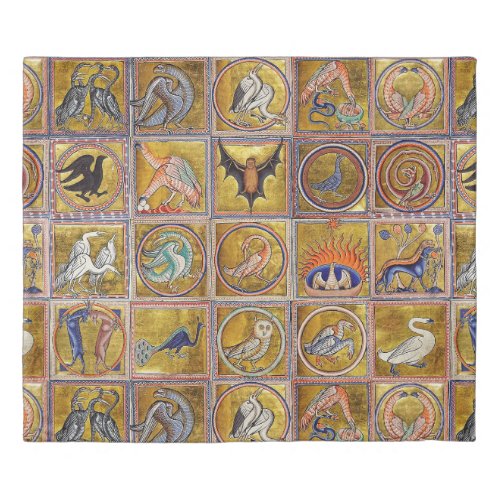 MEDIEVAL BESTIARY FANTASTIC ANIMALSGOLD RED BLUE DUVET COVER