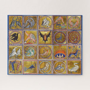 MEDIEVAL BESTIARY, FANTASTIC ANIMALS,GOLD RED BLUE JIGSAW PUZZLE