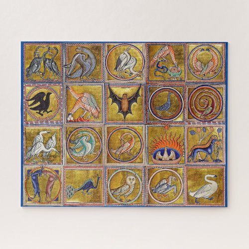 MEDIEVAL BESTIARY FANTASTIC ANIMALSGOLD RED BLUE JIGSAW PUZZLE