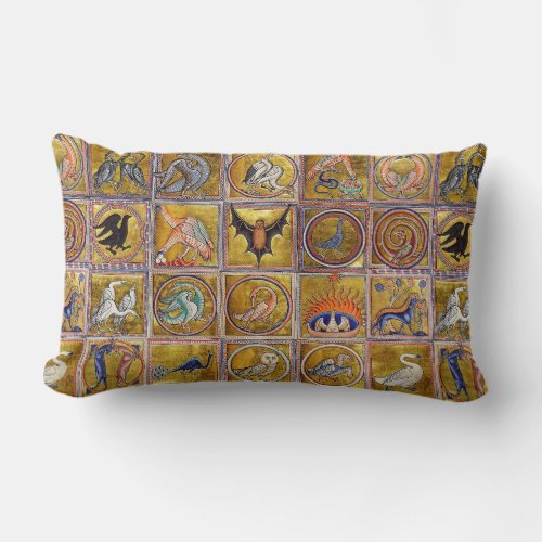 MEDIEVAL BESTIARY FANTASTIC ANIMALSGOLD RED BLUE LUMBAR PILLOW