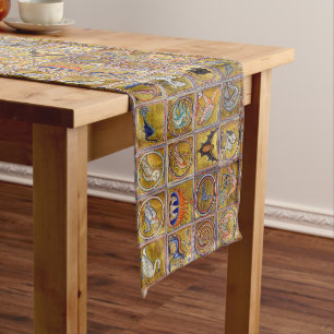 MEDIEVAL BESTIARY, FANTASTIC ANIMALS,GOLD RED BLUE MEDIUM TABLE RUNNER