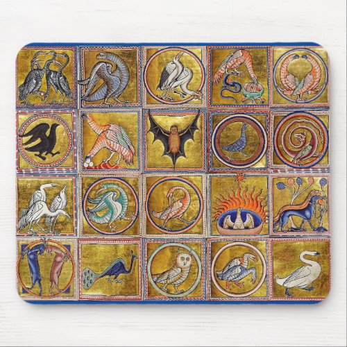 MEDIEVAL BESTIARY FANTASTIC ANIMALSGOLD RED BLUE MOUSE PAD