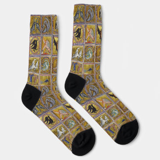 MEDIEVAL BESTIARY, FANTASTIC ANIMALS,GOLD RED BLUE SOCKS