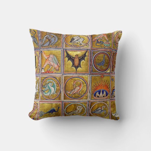MEDIEVAL BESTIARY FANTASTIC ANIMALSGOLD RED BLUE THROW PILLOW