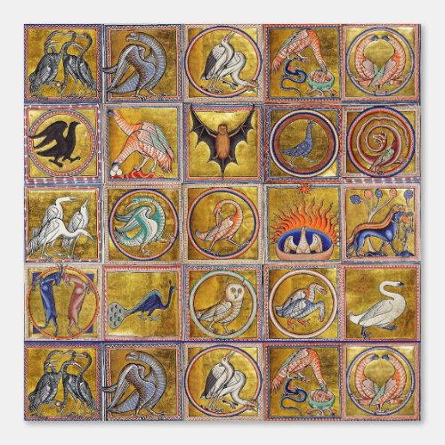 MEDIEVAL BESTIARY FANTASTIC ANIMALSGOLD RED BLUE WALLPAPER 