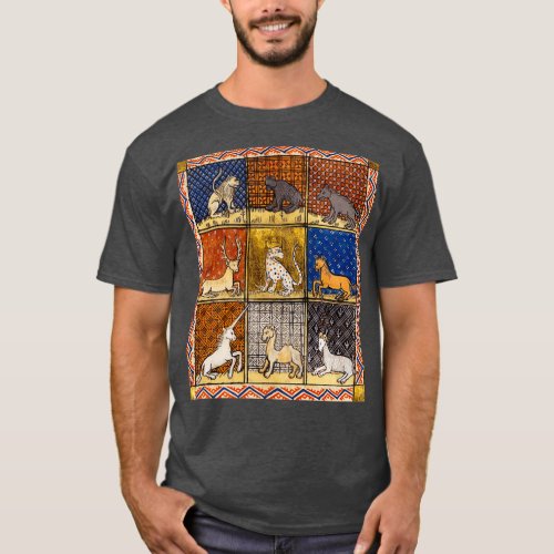 MEDIEVAL BESTIARY FANTASTIC ANIMALS IN GOLD RED BL T_Shirt