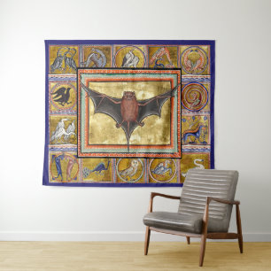 MEDIEVAL BESTIARY,FLYING BAT,FOREST ANIMALS TAPESTRY