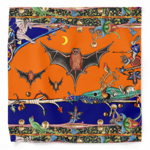 MEDIEVAL BESTIARY,FLYING BATS FOREST ANIMAL Orange Bandana