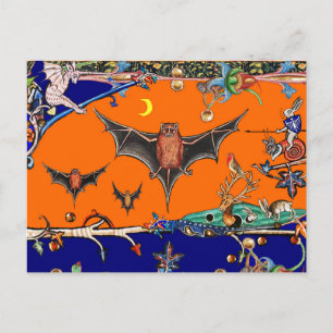 MEDIEVAL BESTIARY,FLYING BATS FOREST ANIMAL Orange Postcard