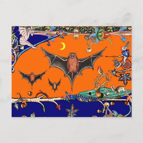 MEDIEVAL BESTIARYFLYING BATS FOREST ANIMAL Orange Postcard