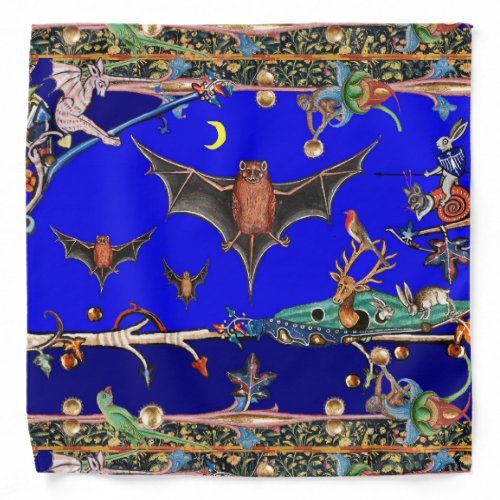 MEDIEVAL BESTIARYFLYING BATS FOREST ANIMALS Blue Bandana