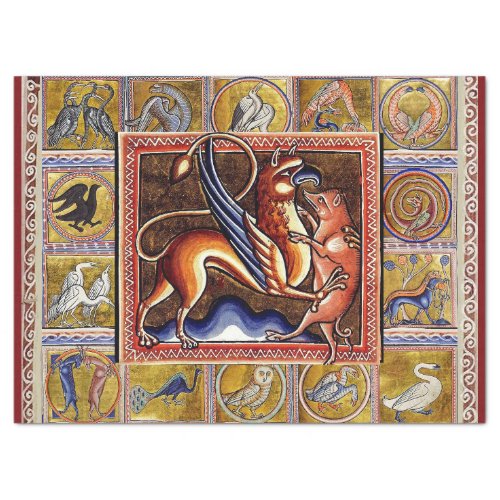 MEDIEVAL BESTIARYGRYPHON AND WILD BOARANIMALS TISSUE PAPER