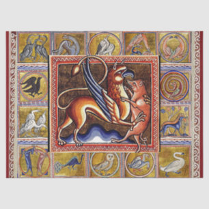 MEDIEVAL BESTIARY,GRYPHON AND WILD BOAR,ANIMALS TISSUE PAPER