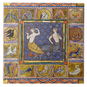 MEDIEVAL BESTIARY,HARPY AND CENTAUR,FOREST ANIMALS CERAMIC TILE