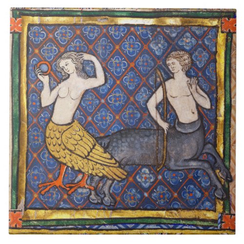 MEDIEVAL BESTIARYHARPY AND CENTAUR Mythogical Ceramic Tile