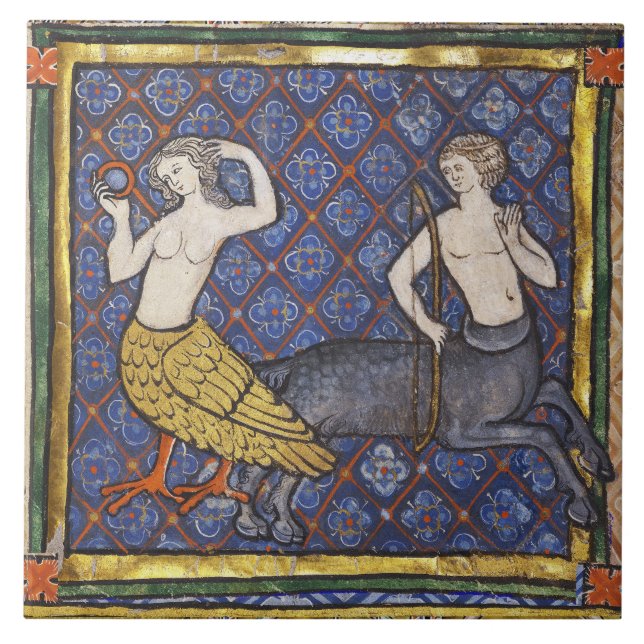 MEDIEVAL BESTIARY,HARPY AND CENTAUR Mythogical Ceramic Tile (Front)