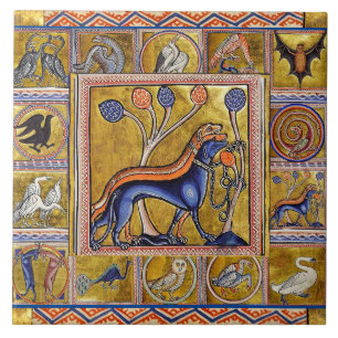MEDIEVAL BESTIARY,HUNTING DOGS ,FOREST ANIMALS CERAMIC TILE