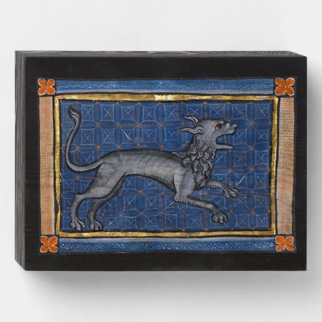 Medieval Bestiary Hyena c. 1270 Wooden Box Sign (Front Horizontal)