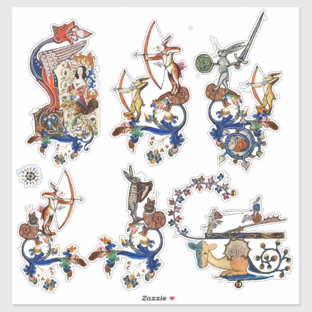 MEDIEVAL BESTIARY,Killer Rabbits Archer ,Dragons S Sticker (Sheet)