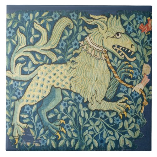 MEDIEVAL BESTIARY Lion Like Beast in Blue Ceramic Tile