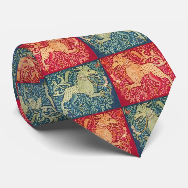 MEDIEVAL BESTIARY Lion Like Beast in Red Blue Neck Tie (Rolled)