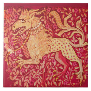 MEDIEVAL BESTIARY Lion Like Beast in Red Ceramic Tile