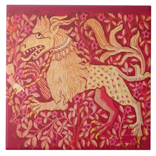 MEDIEVAL BESTIARY Lion Like Beast in Red Ceramic Tile