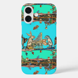 MEDIEVAL BESTIARY MAKING MUSIC,Rabbit, Dog Blue iPhone 16 Case