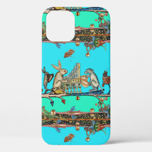 MEDIEVAL BESTIARY MAKING MUSIC,Rabbit, Dog Blue iPhone 12 Case