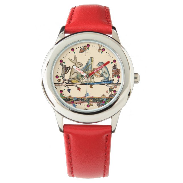 MEDIEVAL BESTIARY MAKING MUSIC,Rabbit,Dog Ivory Watch (Front)