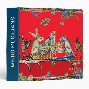 MEDIEVAL BESTIARY MAKING MUSIC,Rabbit,Dog Red 3 Ring Binder