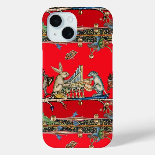MEDIEVAL BESTIARY MAKING MUSICRabbit Dog Red iPhone 15 Case