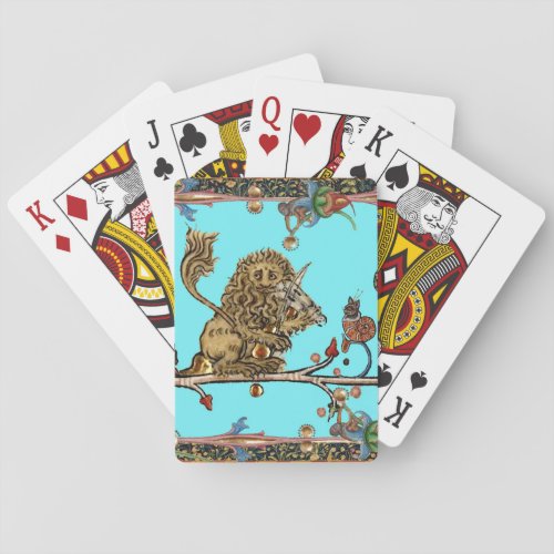 MEDIEVAL BESTIARY MAKING MUSIC Violinist LionBlue Playing Cards